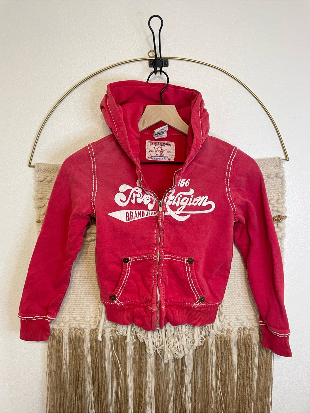 Vintage True Religion Kids Red Zip-Up Hoodie M